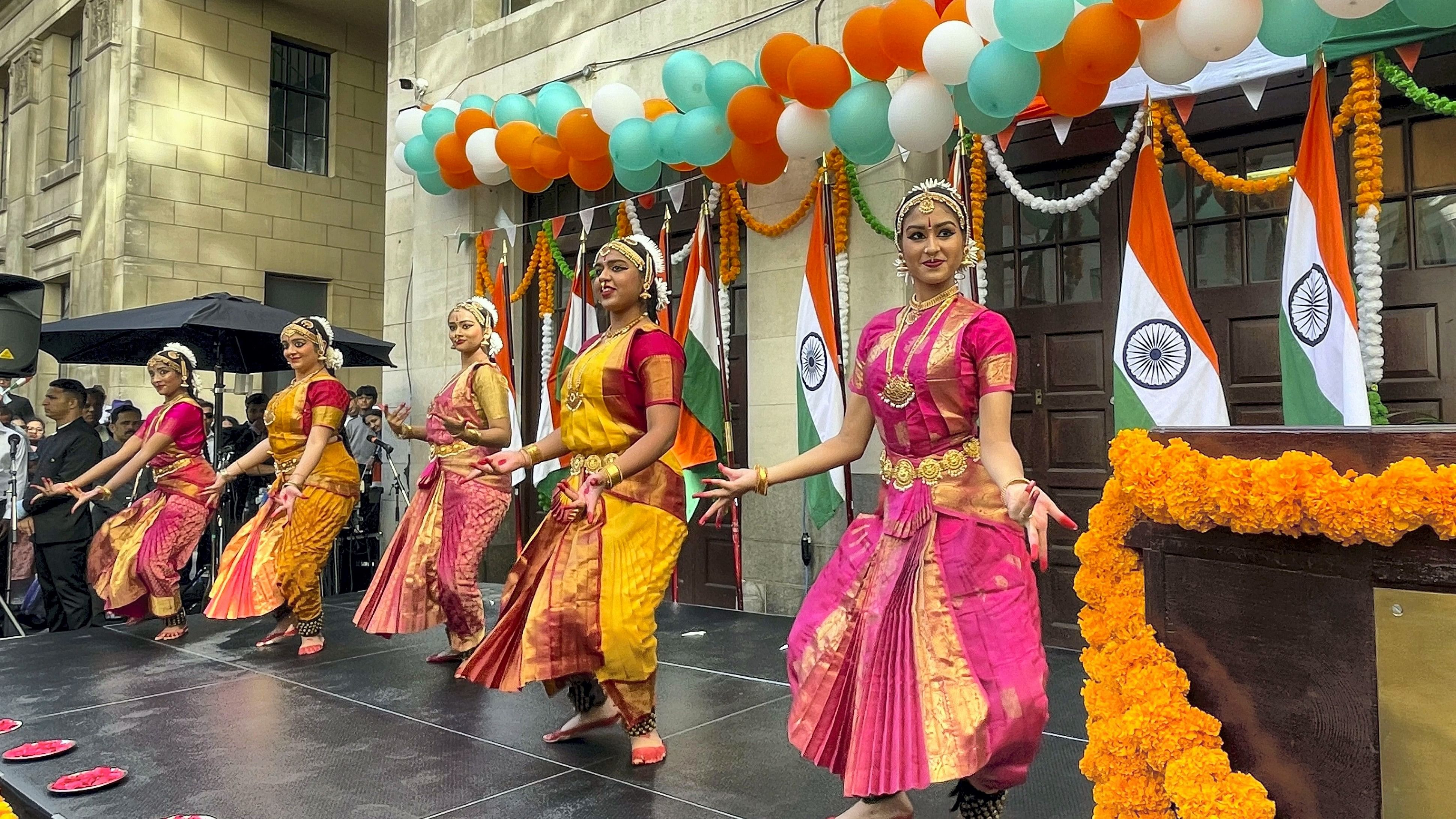 <div class="paragraphs"><p>Artists perform during the 78th Independence Day celebrations at India House, in London, Thursday, Aug. 15, 2024.</p></div>